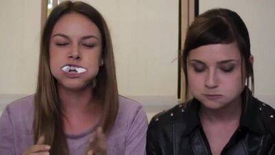 2 girls showing mouth and swallow skills chubby bunny challenge - veryfreeporn.com