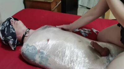 Mistress Wraps Her Slave In Clingwrap - upornia