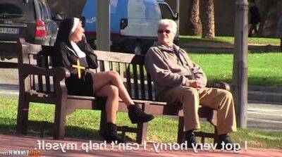 Bitch in nun uniform pranks people in the streets and gets her cunt fucked - sunporno.com