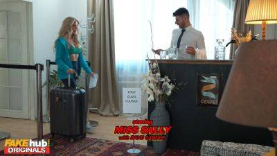 Watch Miss Sally, the English blonde MILF, get her mature pussy ripped in first class airport lounge - sexu.com - Britain