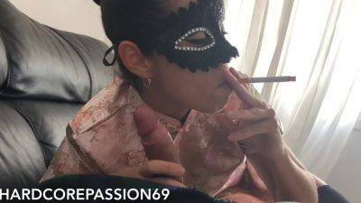 Asian mistress blowing cigarette & cock, rides dick, takes creampie. - anysex.com - Japan